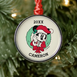 Minnie Mouse | Cute Holiday Wreath Metal Ornament