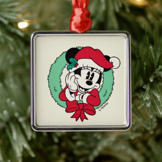 Minnie Mouse | Cute Holiday Wreath Metal Ornament