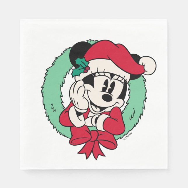 Minnie Mouse | Cute Holiday Wreath Napkins (Front)