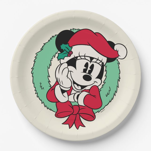 Minnie Mouse | Cute Holiday Wreath Paper Plates (Front)