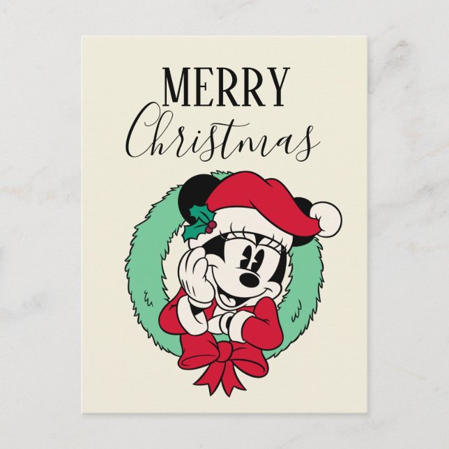 Minnie Mouse | Cute Holiday Wreath Postcard (Front)