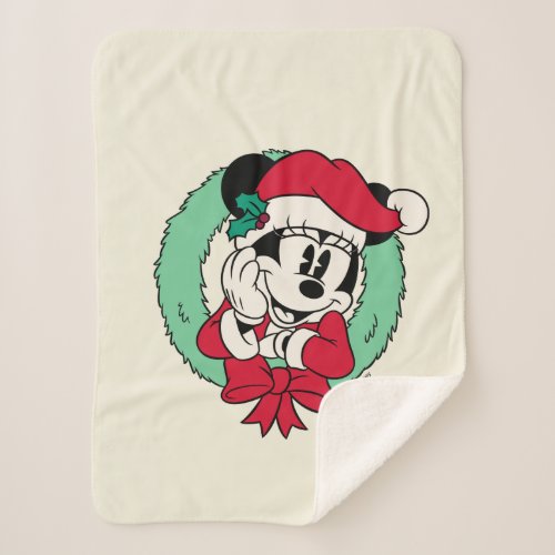 Minnie Mouse  Cute Holiday Wreath Sherpa Blanket