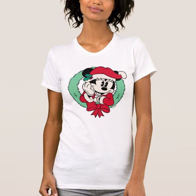 Minnie Mouse | Cute Holiday Wreath T-Shirt (Front)