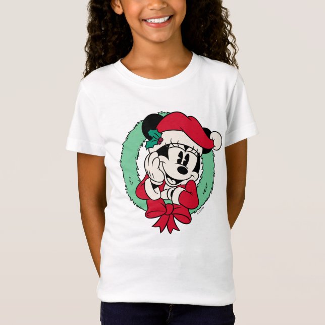 Minnie Mouse | Cute Holiday Wreath T-Shirt (Front)