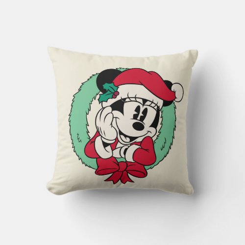 Minnie Mouse  Cute Holiday Wreath Throw Pillow