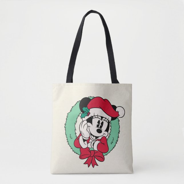 Minnie Mouse | Cute Holiday Wreath Tote Bag (Front)
