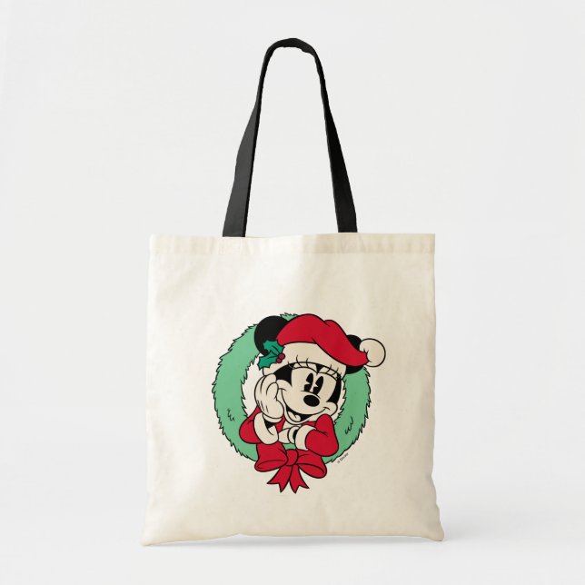 Minnie Mouse | Cute Holiday Wreath Tote Bag (Front)