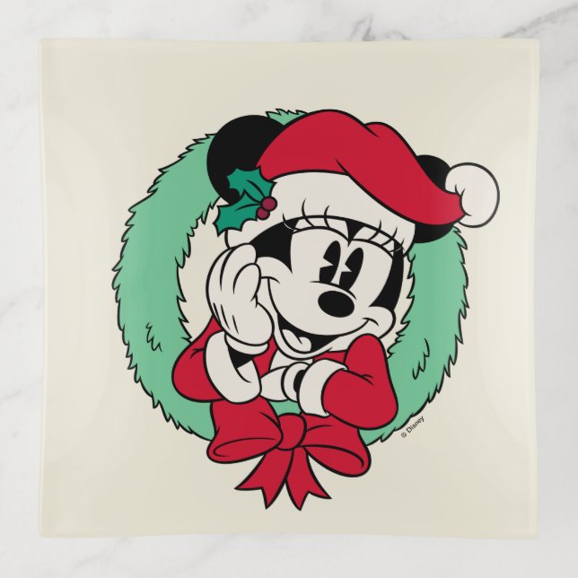Minnie Mouse | Cute Holiday Wreath Trinket Tray (Front)