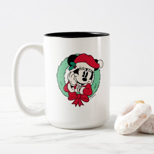 Minnie Mouse  Cute Holiday Wreath Two_Tone Coffee Mug