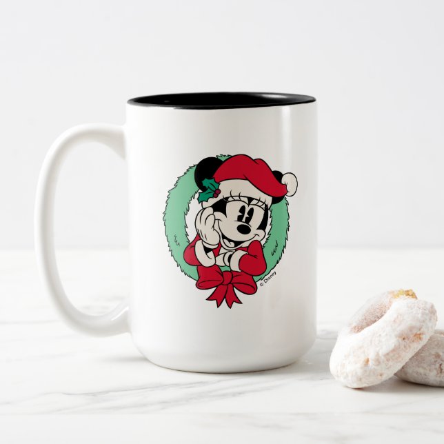 Minnie Mouse | Cute Holiday Wreath Two-Tone Coffee Mug (With Donut)