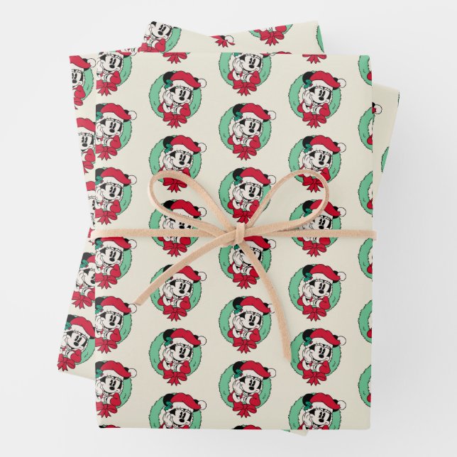 Minnie Mouse | Cute Holiday Wreath Wrapping Paper Sheets (In situ)