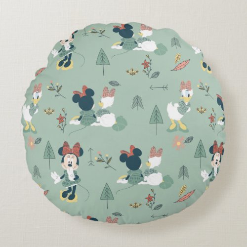 Minnie Mouse  Daisy Duck  Lets Get Away Pattern Round Pillow