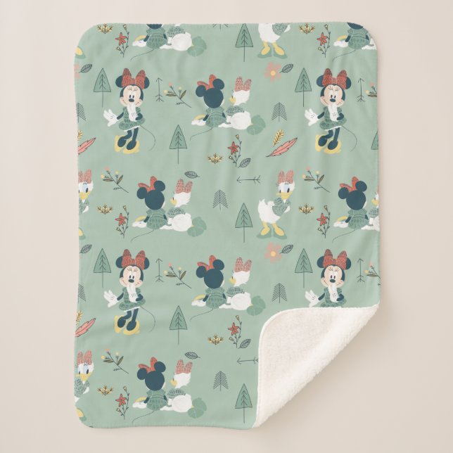 Minnie Mouse & Daisy Duck | Let's Get Away Pattern Sherpa Blanket (Front)