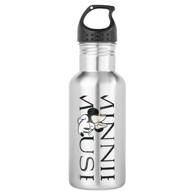 Minnie Mouse | Distressed Text Stainless Steel Water Bottle (Front)