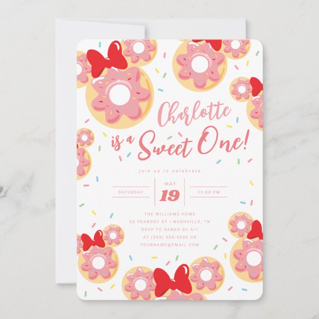 Minnie Mouse | Donut Sweet One - First Birthday Invitation (Front)