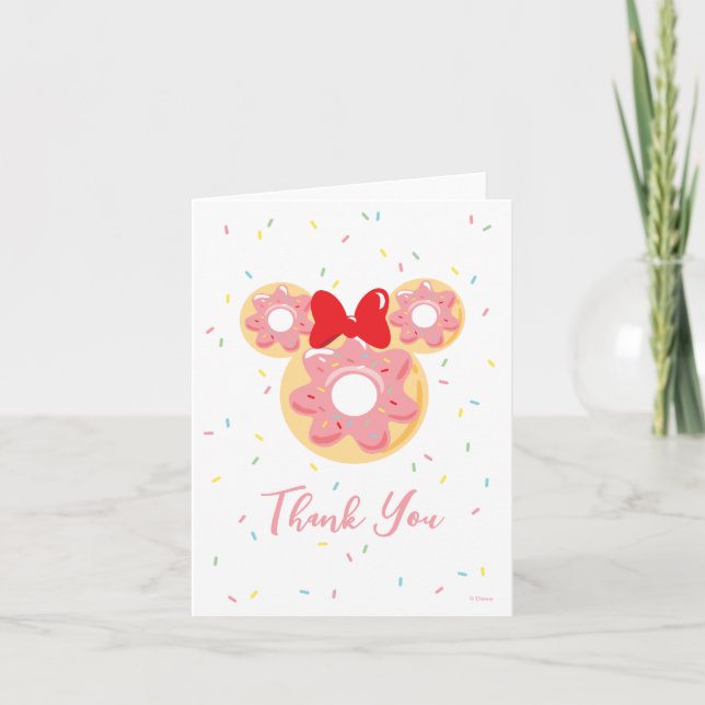 Minnie Mouse | Donut Sweet One - First Birthday Thank You Card (Front)