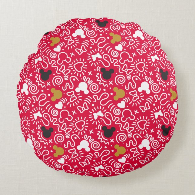 Minnie Mouse | Doodle Pattern Round Pillow (Front)