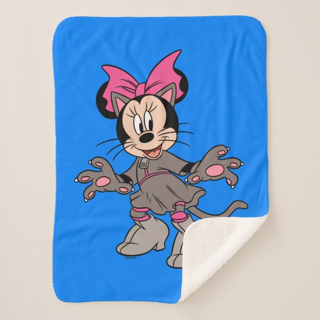 Minnie Mouse Dressed as Cute Cat Sherpa Blanket (Front)