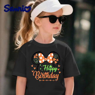 Minnie Mouse Ears Happy Birthday Orange & Black T-Shirt