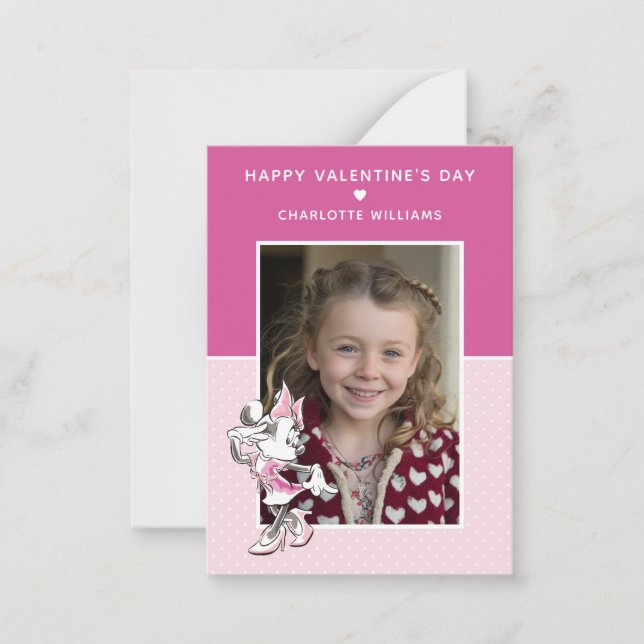 Minnie Mouse Eyelash Photo Valentine Note Card (Front)