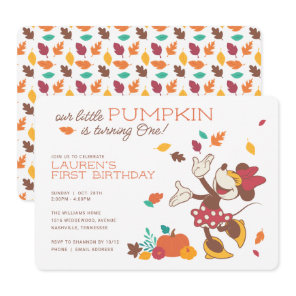 Minnie Mouse Fall Harvest Pumpkin 1st Birthday Invitation