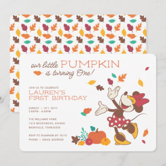 Minnie Mouse Fall Harvest Pumpkin 1st Birthday Invitation