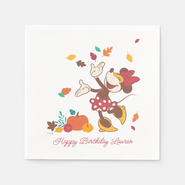 Minnie Mouse Fall Harvest Pumpkin 1st Birthday Napkins (Front)