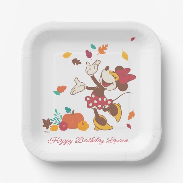 Minnie Mouse Fall Harvest Pumpkin 1st Birthday Paper Plates (Front)