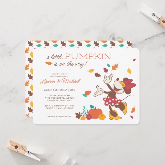 Minnie Mouse Fall Harvest Pumpkin Baby Shower Invitation (Front/Back In Situ)