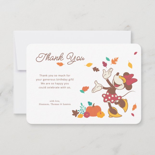 Minnie Mouse Fall Harvest Pumpkin Thank You Card (Front)