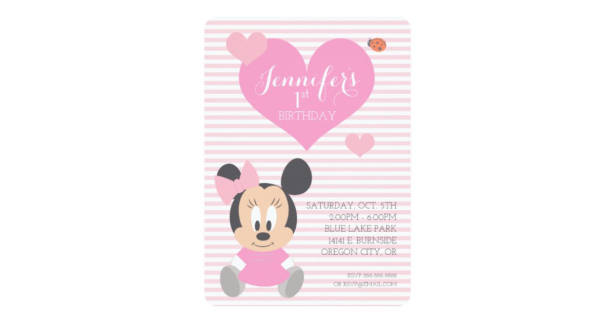 Minnie Mouse First Birthday Invitation Zazzle Com