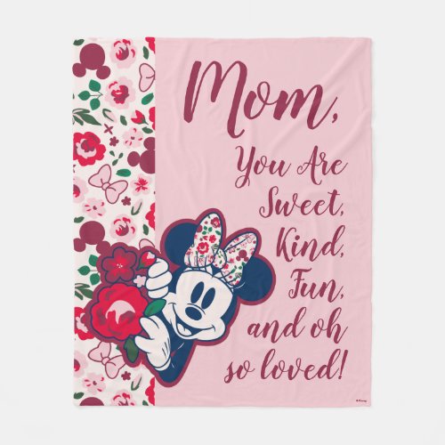 Minnie Mouse Floral Pattern _ Happy Mothers Day Fleece Blanket