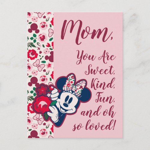Minnie Mouse Floral Pattern _ Happy Mothers Day Postcard