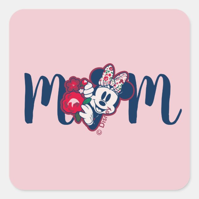 Minnie Mouse Floral Pattern - Happy Mother's Day Square Sticker (Front)