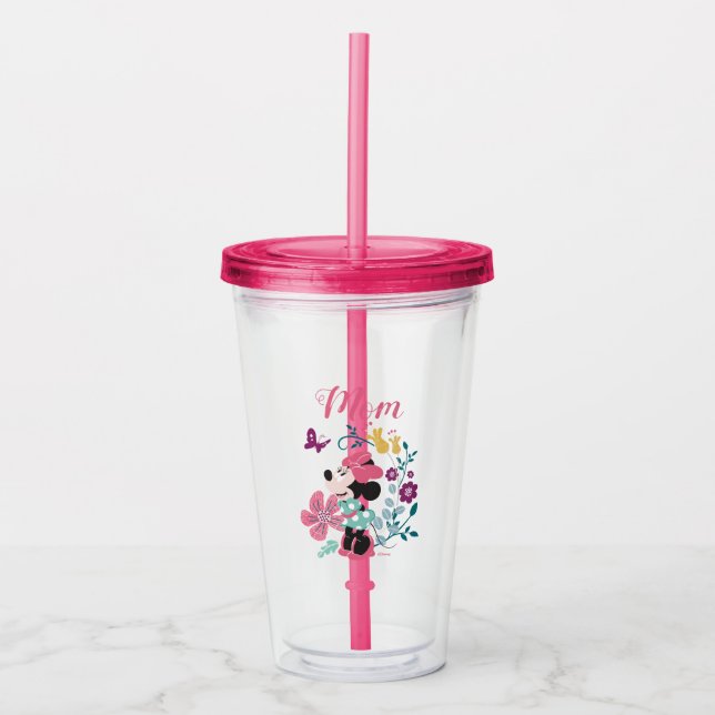 Minnie Mouse & Flowers - Happy Mother's Day Acrylic Tumbler (Front)