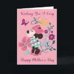 Minnie Mouse & Flowers - Happy Mother's Day Card<br><div class="desc">Celebrate the special moms in your life with this Minnie Mouse & Flowers Happy Mother's Day card! This delightful design features Minnie Mouse dressed in her signature polka-dot bow and heels, standing amidst a beautiful garden of vibrant flowers in pink, yellow, and purple hues. A cheerful butterfly flutters nearby, adding...</div>