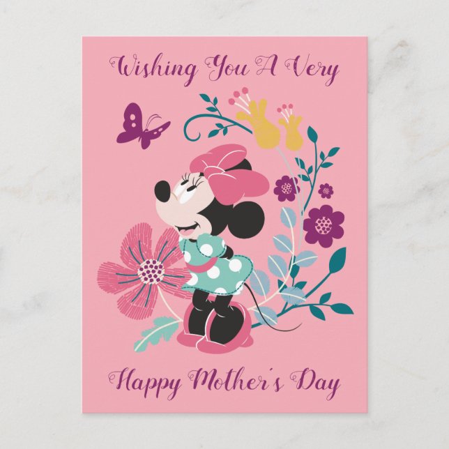 Minnie Mouse & Flowers - Happy Mother's Day Postcard (Front)