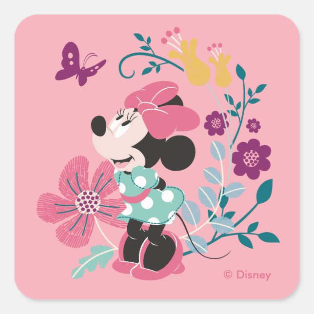 Minnie Mouse & Flowers - Happy Mother's Day Square Sticker (Front)
