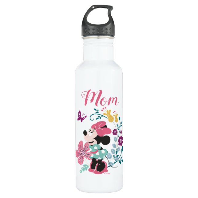 Minnie Mouse & Flowers - Happy Mother's Day Stainless Steel Water Bottle (Front)
