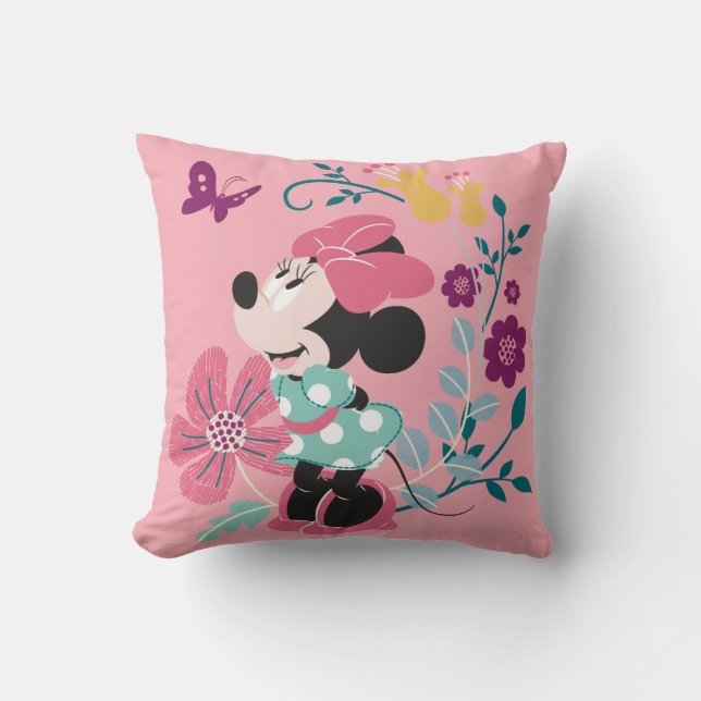 Minnie Mouse & Flowers - Happy Mother's Day Throw Pillow (Front)