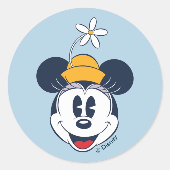 Minnie Mouse | Fun Flower Hat Classic Round Sticker (Front)