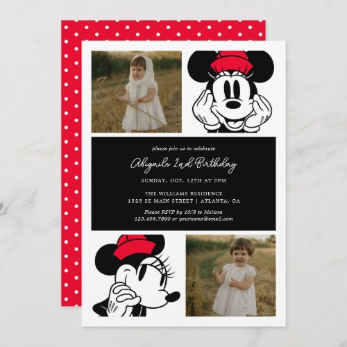 Minnie Mouse Girls Birthday  Photo Collage Invitation
