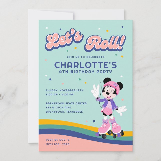 Minnie Mouse Girl's Roller Skate Birthday  Invitation (Front)