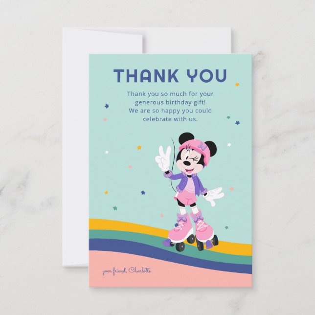 Minnie Mouse Girl's Roller Skate Birthday  Thank You Card (Front)