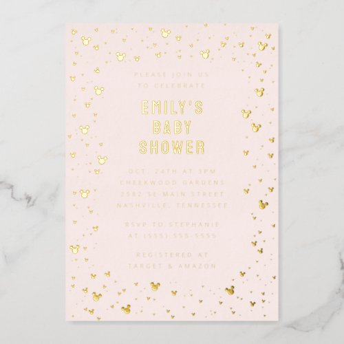 Minnie Mouse Gold Confetti Girl Baby Shower Foil Invitation