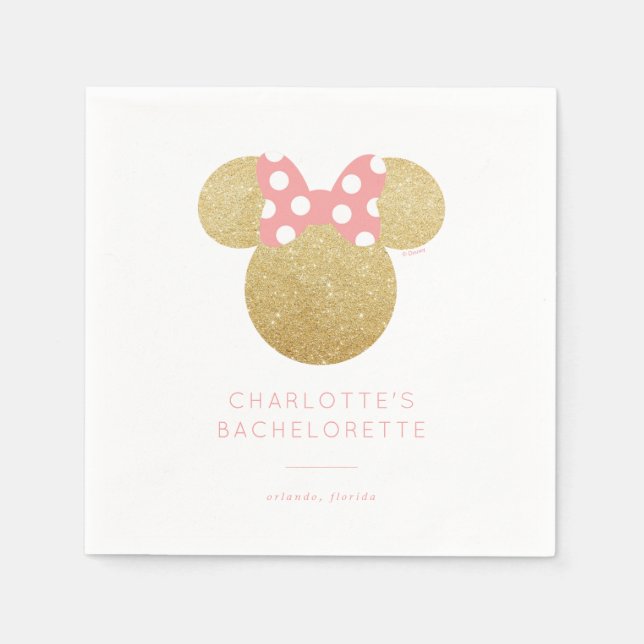 Minnie Mouse | Gold & Pink Bachelorette Napkins (Front)
