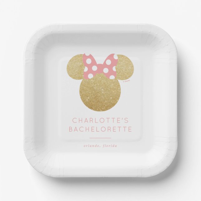 Minnie Mouse | Gold & Pink Bachelorette Paper Plates (Front)