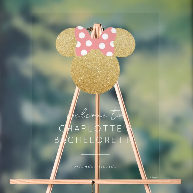 Minnie Mouse | Gold & Pink Bachelorette Welcome Acrylic Sign (Neutral)