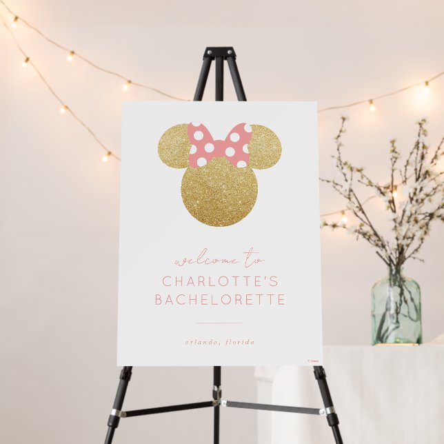 Minnie Mouse | Gold & Pink Bachelorette Welcome Foam Board (In Situ (Stand))