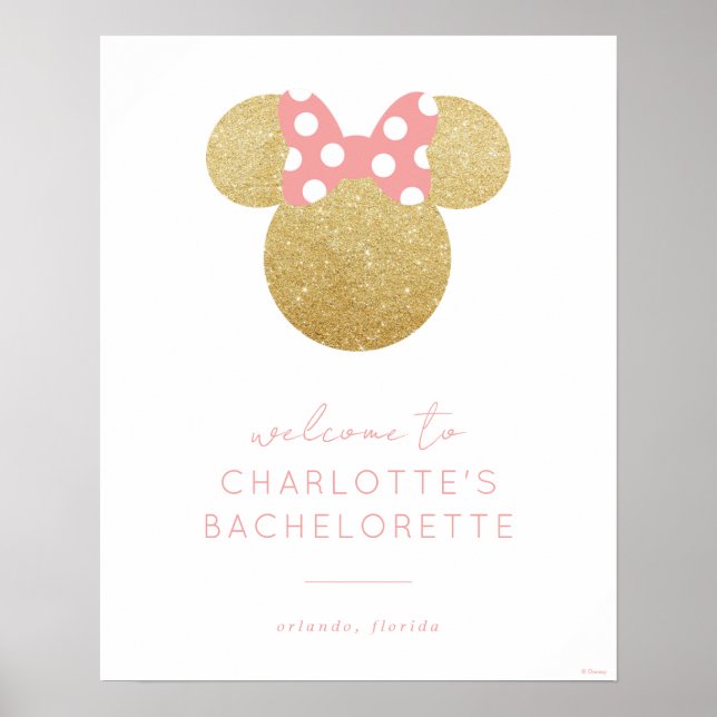 Minnie Mouse | Gold & Pink Bachelorette Welcome Poster (Front)